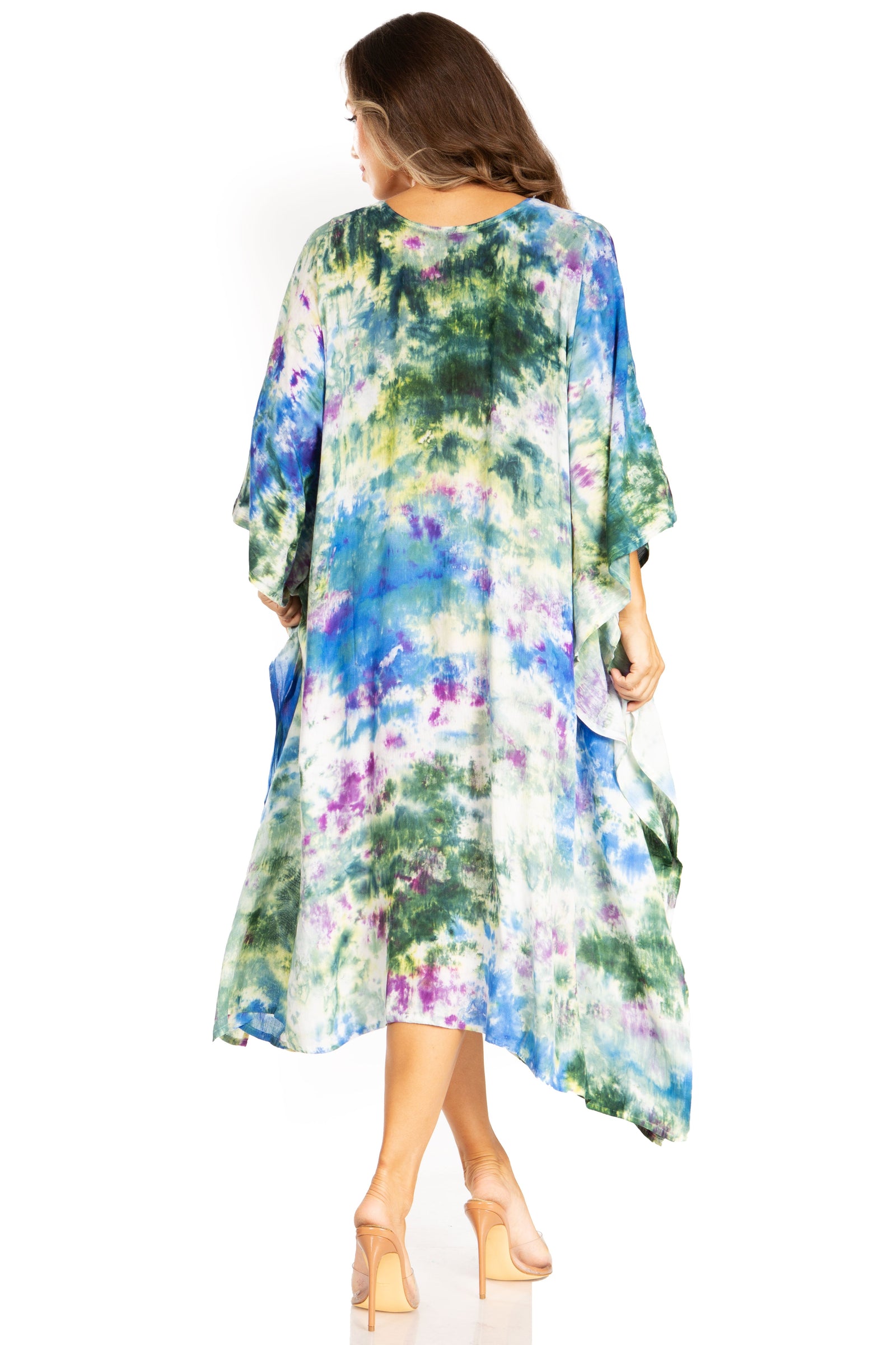 Sakkas Clementine Second Women's Tie Dye Caftan Dress/Cover Up Beach Kaftan Boho