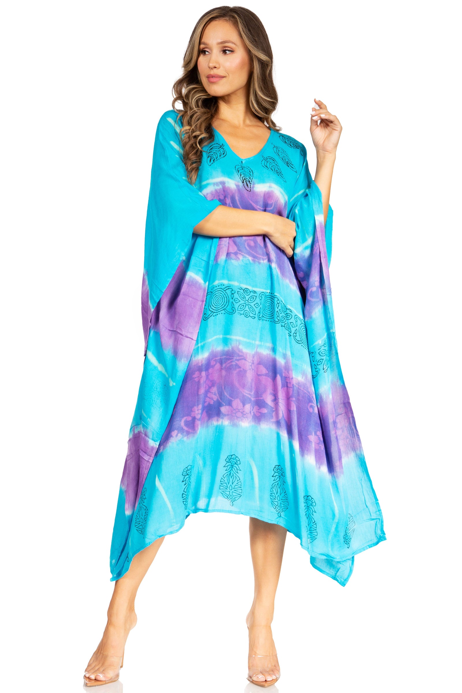 Sakkas Clementine Second Women's Tie Dye Caftan Dress/Cover Up Beach Kaftan Boho