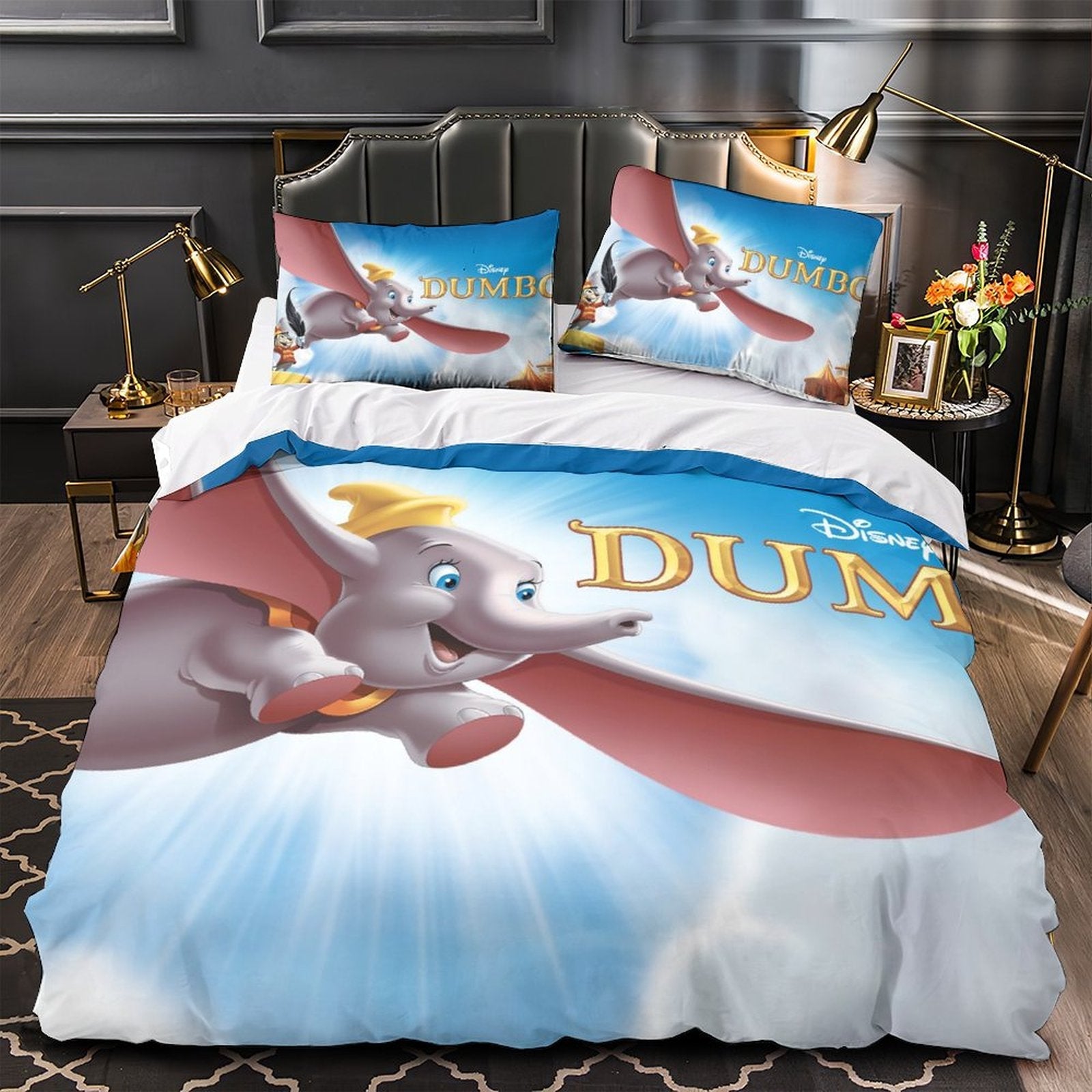 Juego de cama con estampado de Dumbo, edredón y funda de edredón sin relleno