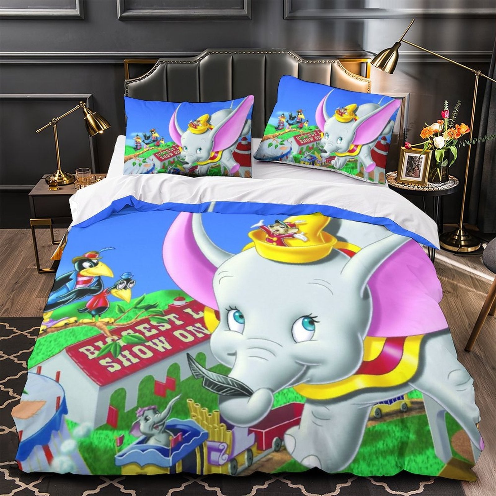 Juego de cama con estampado de Dumbo, edredón y funda de edredón sin relleno