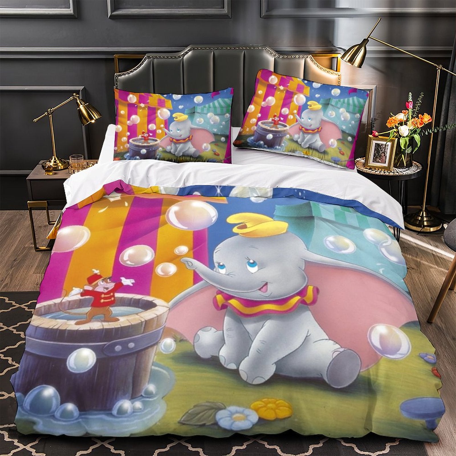 Juego de cama con estampado de Dumbo, edredón y funda de edredón sin relleno