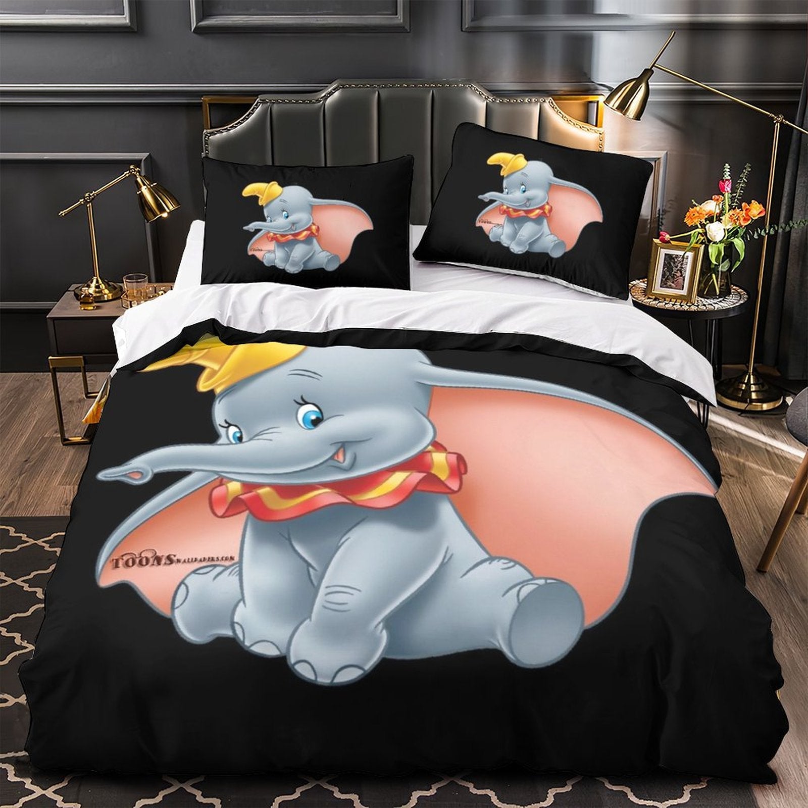Juego de cama con estampado de Dumbo, edredón y funda de edredón sin relleno