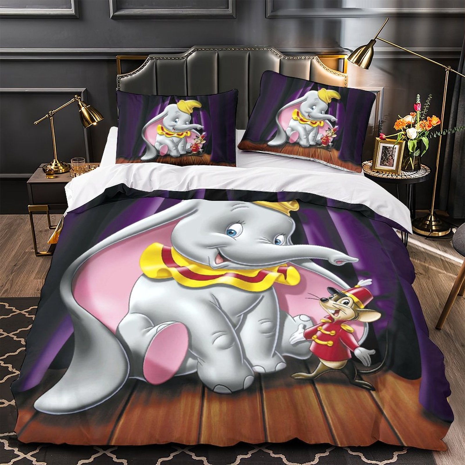 Juego de cama con estampado de Dumbo, edredón y funda de edredón sin relleno