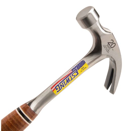 Martillo de garra curvo Estwing E20C de 20 oz con empuñadura de cuero 