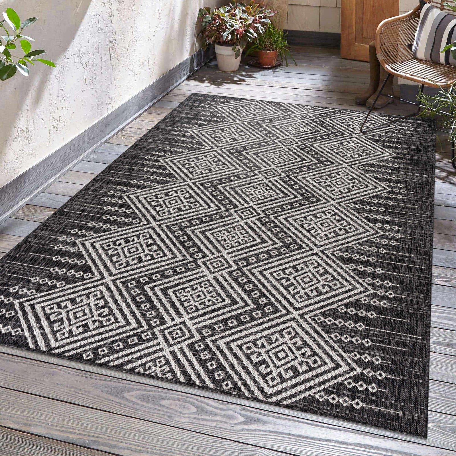 Alfombra de alto rendimiento en blanco y negro de Frankville