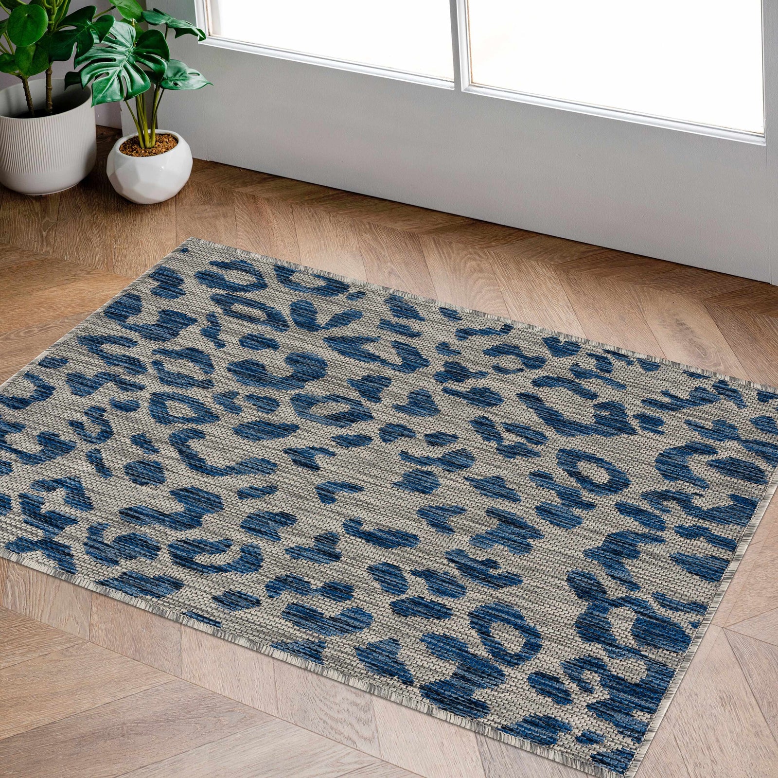Alfombra de alto rendimiento con estampado de leopardo azul de Skipsea