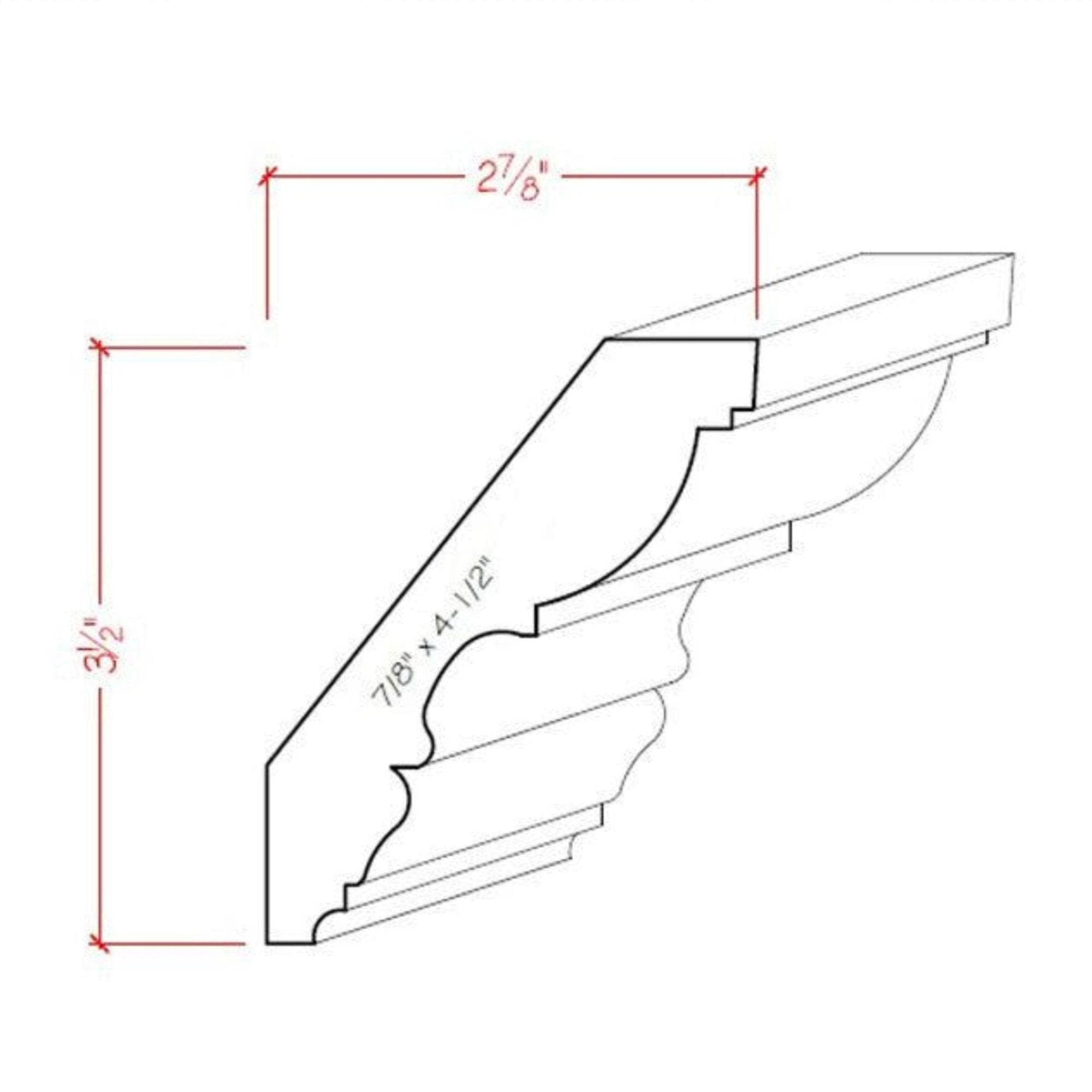 EWCR30 Crown 7/8" x 4-1/2" Unfinished 3-1/2" High x 2-7/8" Deep
