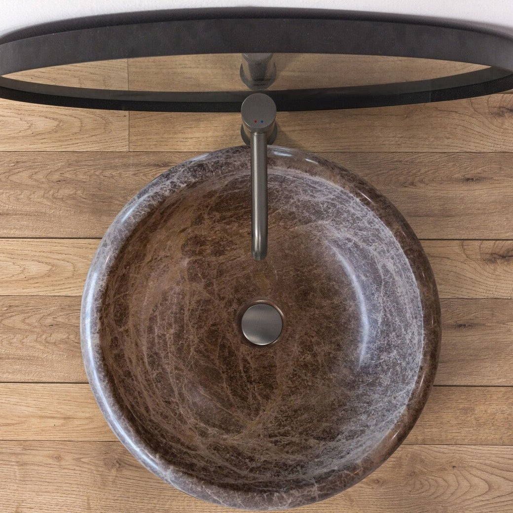 Lavabo de baño empotrado o sobre encimera de mármol de piedra natural color marrón Emperador
