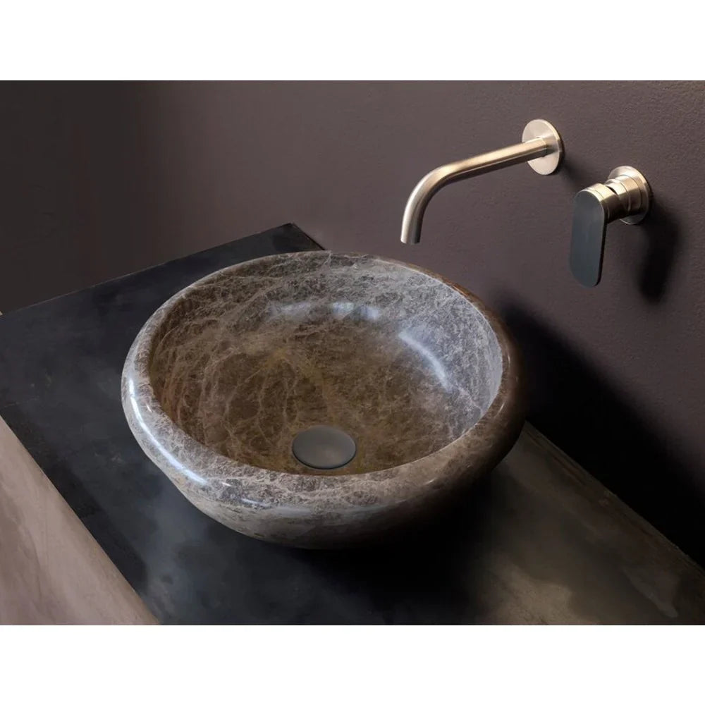 Lavabo de baño empotrado o sobre encimera de mármol de piedra natural color marrón Emperador