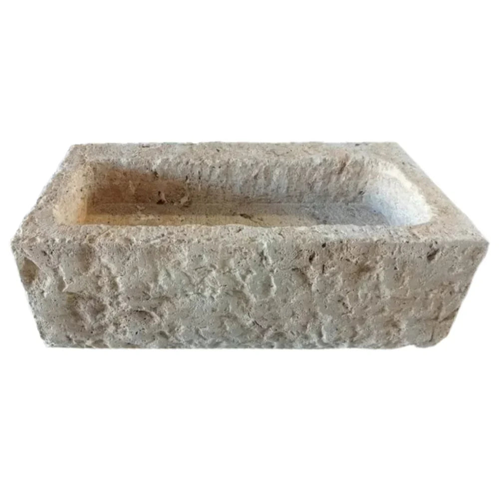 Lavabo de exterior de pared de estilo rústico antiguo de travertino claro Éfeso (ancho) 18