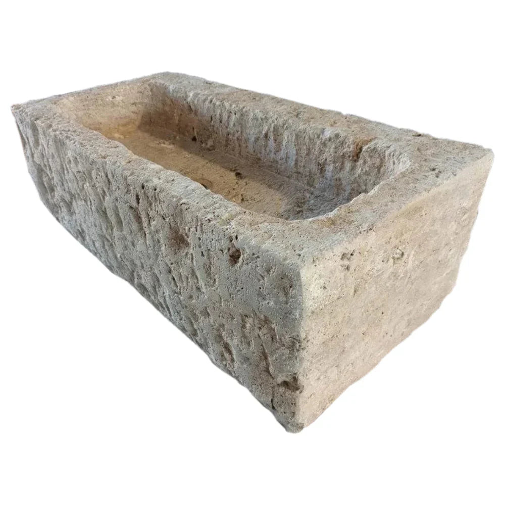 Lavabo de exterior de pared de estilo rústico antiguo de travertino claro Éfeso (ancho) 18