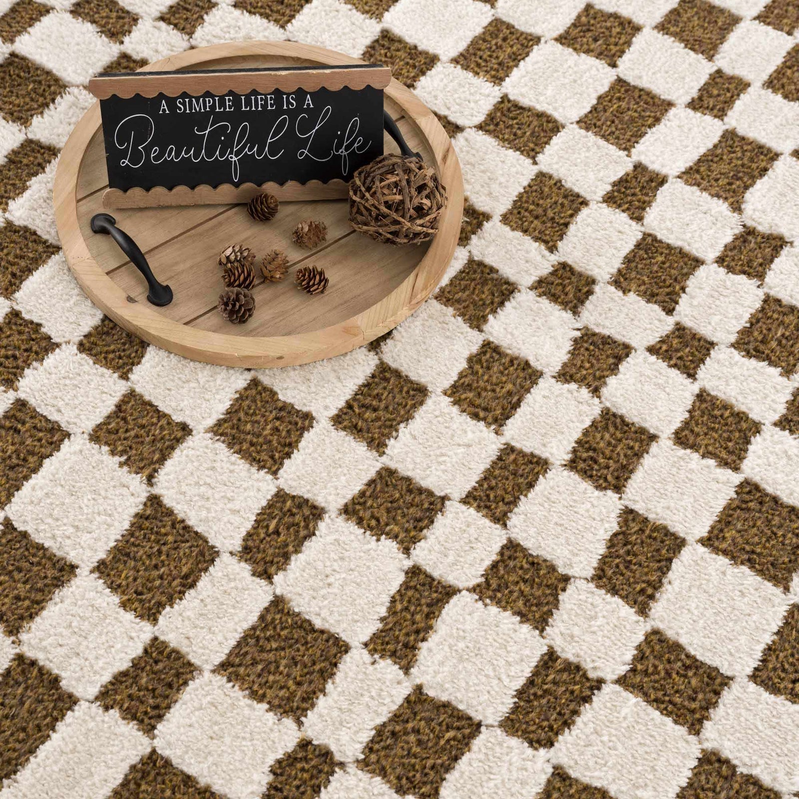 Alfombra de cuadros marrón Lajos
