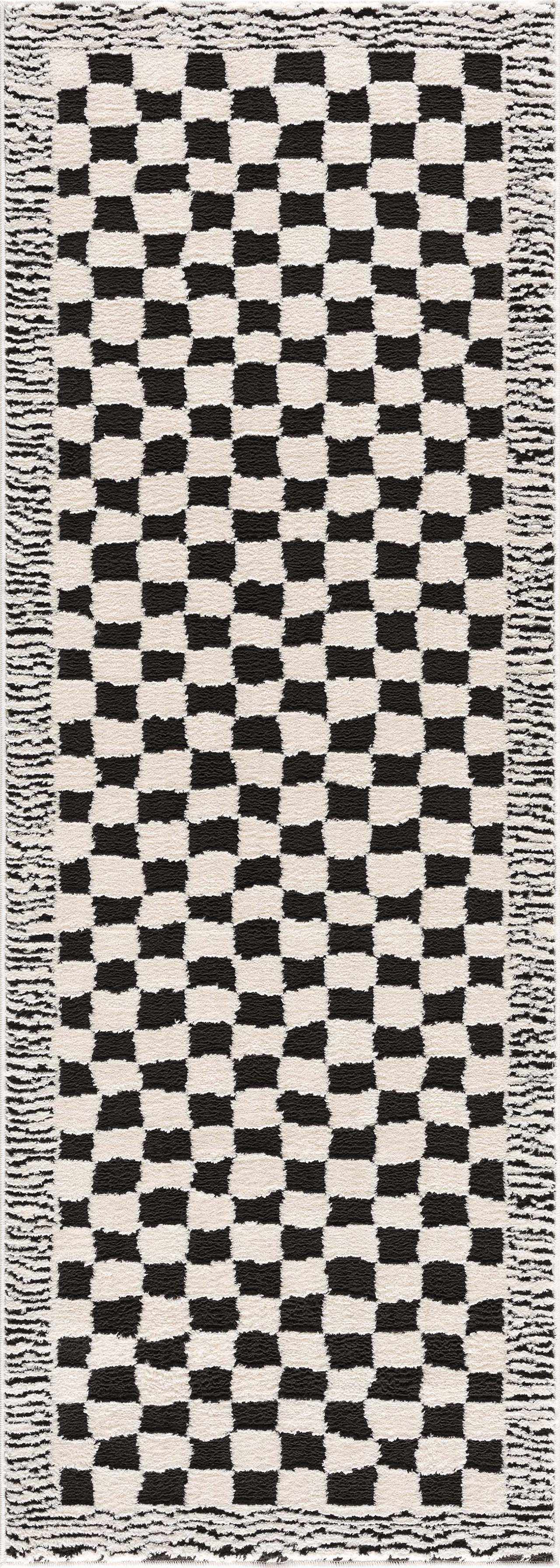 Alfombra de cuadros blancos y negros Leryn