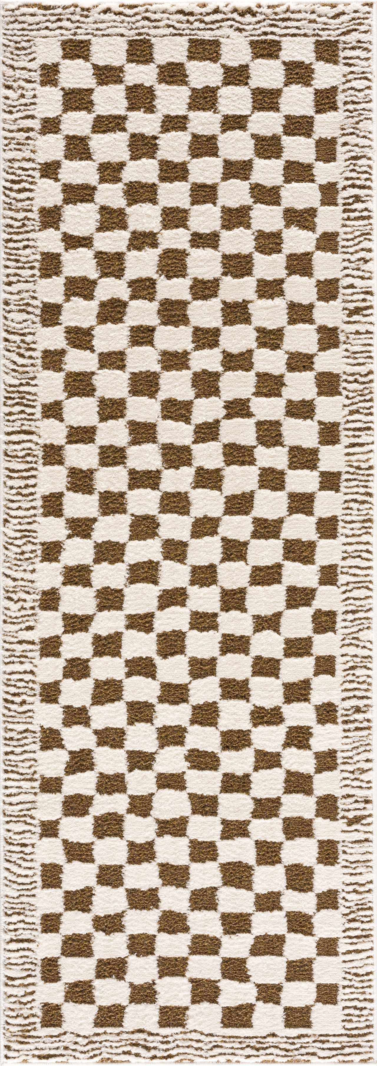 Alfombra de cuadros blancos y marrones Leryn