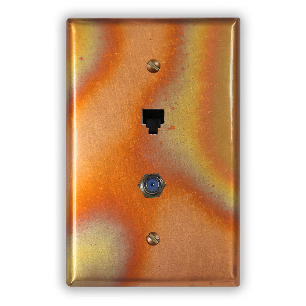 Flamed Copper - 1 Phone Jack / 1 Cable Jack Wallplate