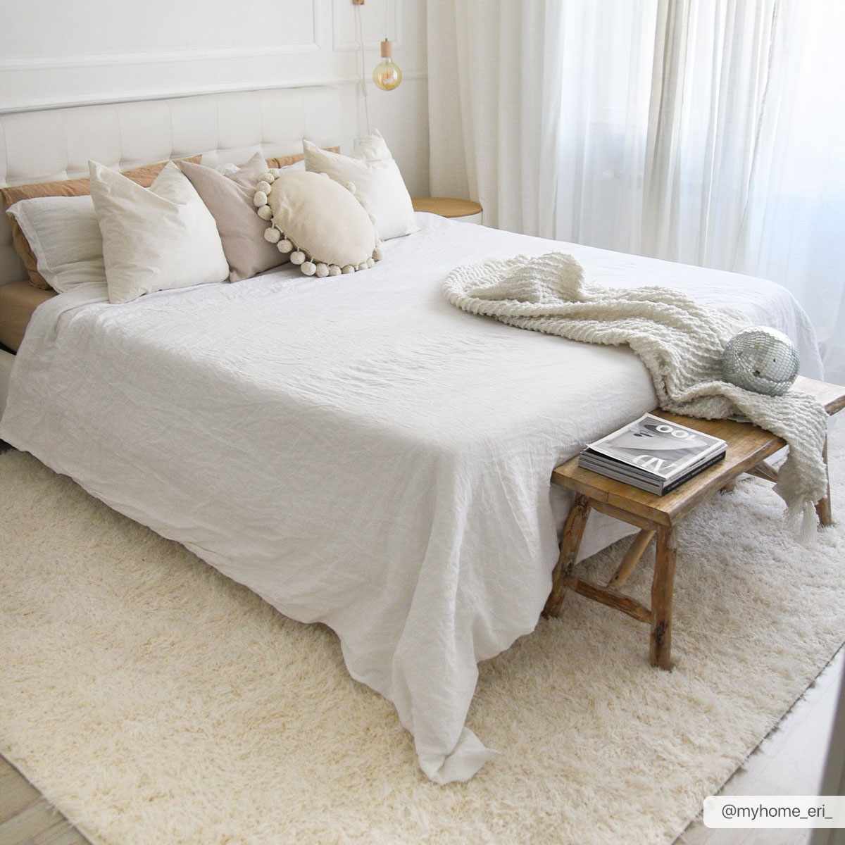 Alfombra peluda Faina de color crema sólido lavable