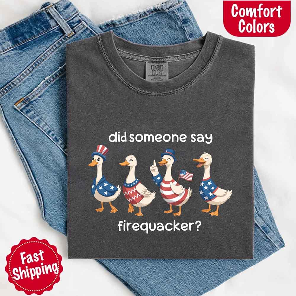 Firequacker Goose Comfort Colors Tee – Funny 4th of July Shirt, Vintage USA Patriotic T-Shirt