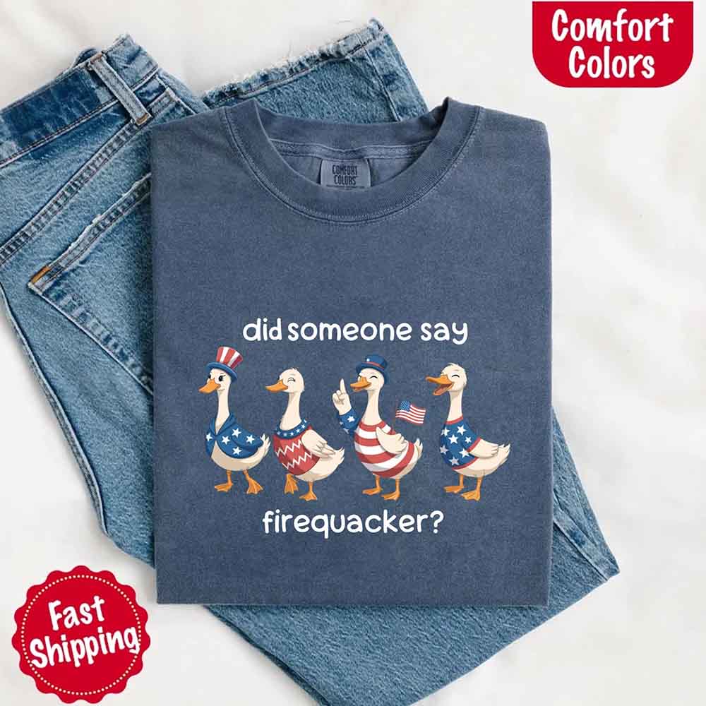 Firequacker Goose Comfort Colors Tee – Funny 4th of July Shirt, Vintage USA Patriotic T-Shirt