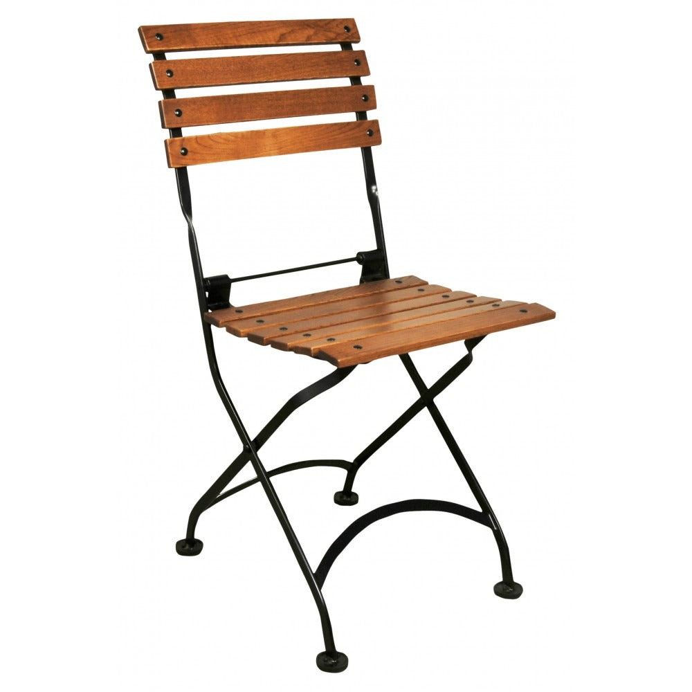 Five Piece Dining Set with 32 x 48" Steel Top Table and Four European Chestnut Slat Side Chairs