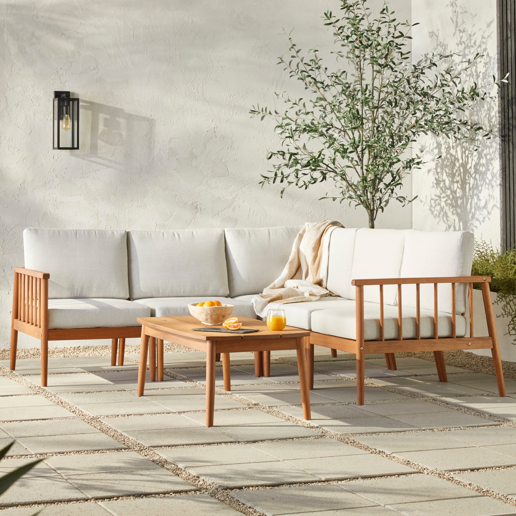 Mesa de centro y seccional para exteriores de madera maciza con husillo de 6 piezas Circa Modern