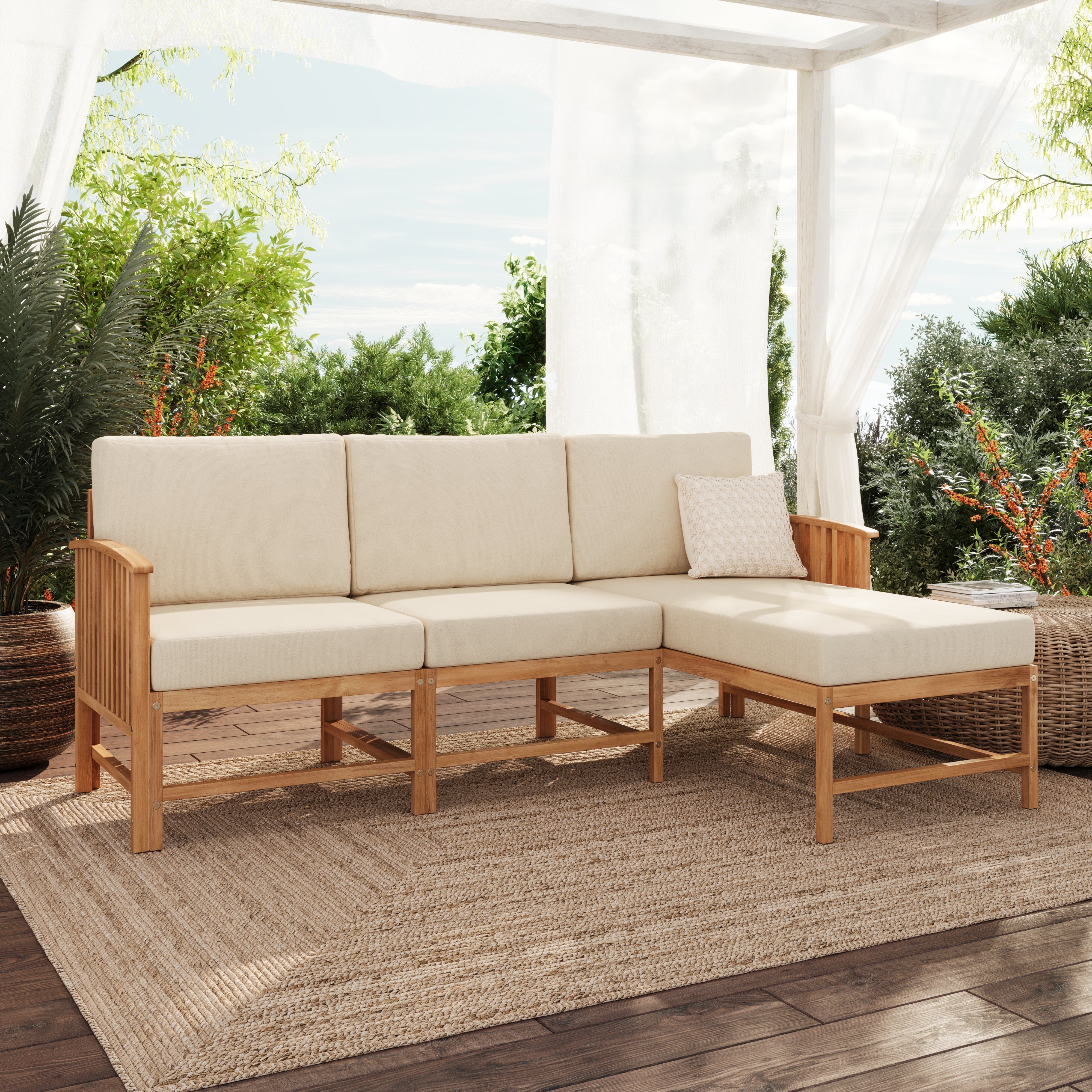 Conjunto de tres piezas de muebles modulares para exteriores de madera maciza Midland Modern