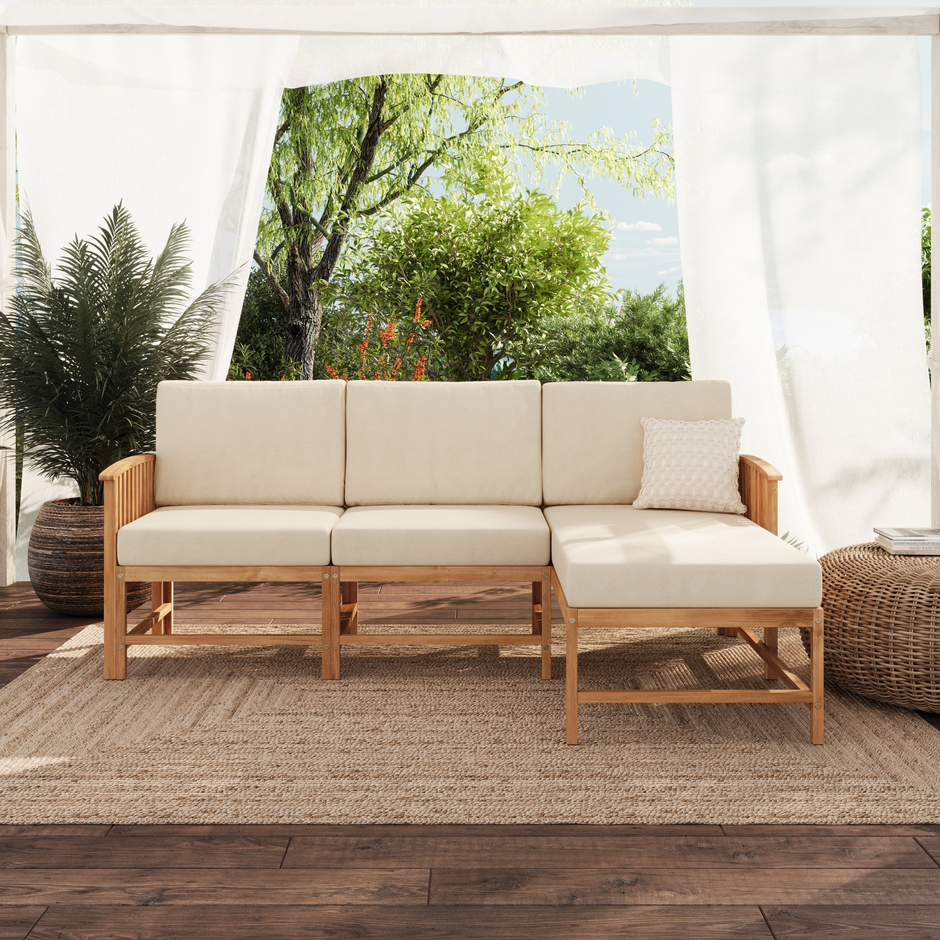 Conjunto de tres piezas de muebles modulares para exteriores de madera maciza Midland Modern