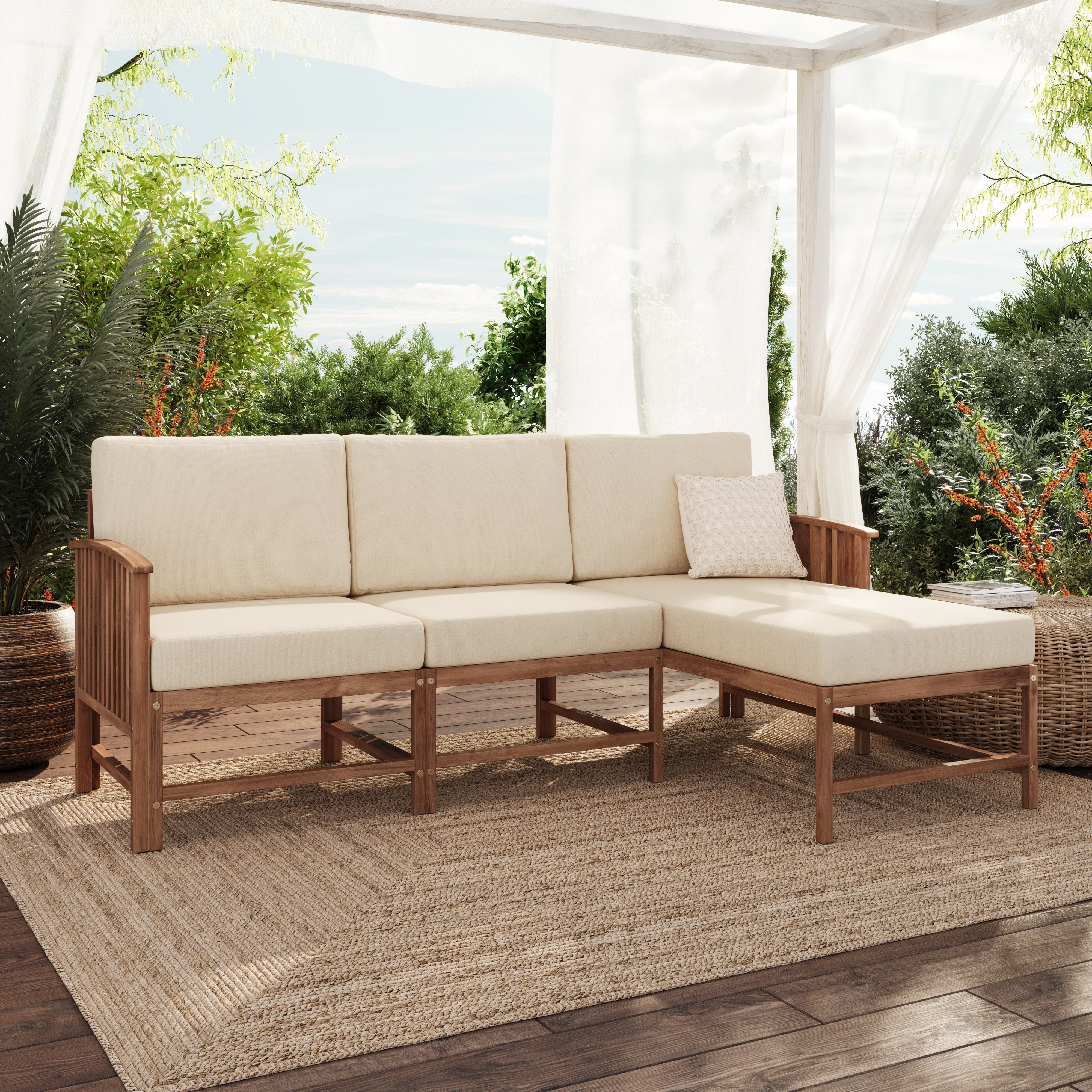 Conjunto de tres piezas de muebles modulares para exteriores de madera maciza Midland Modern
