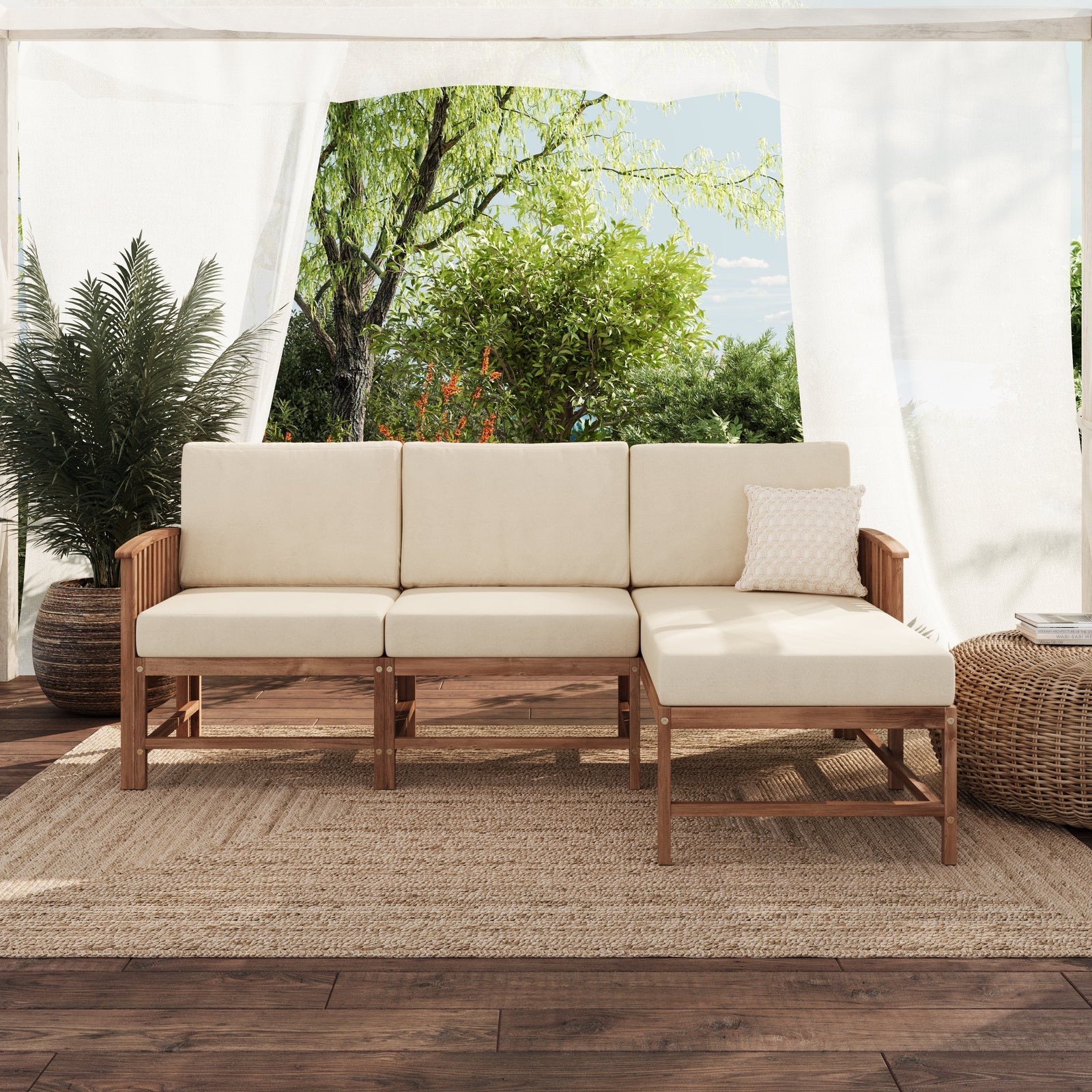 Conjunto de tres piezas de muebles modulares para exteriores de madera maciza Midland Modern