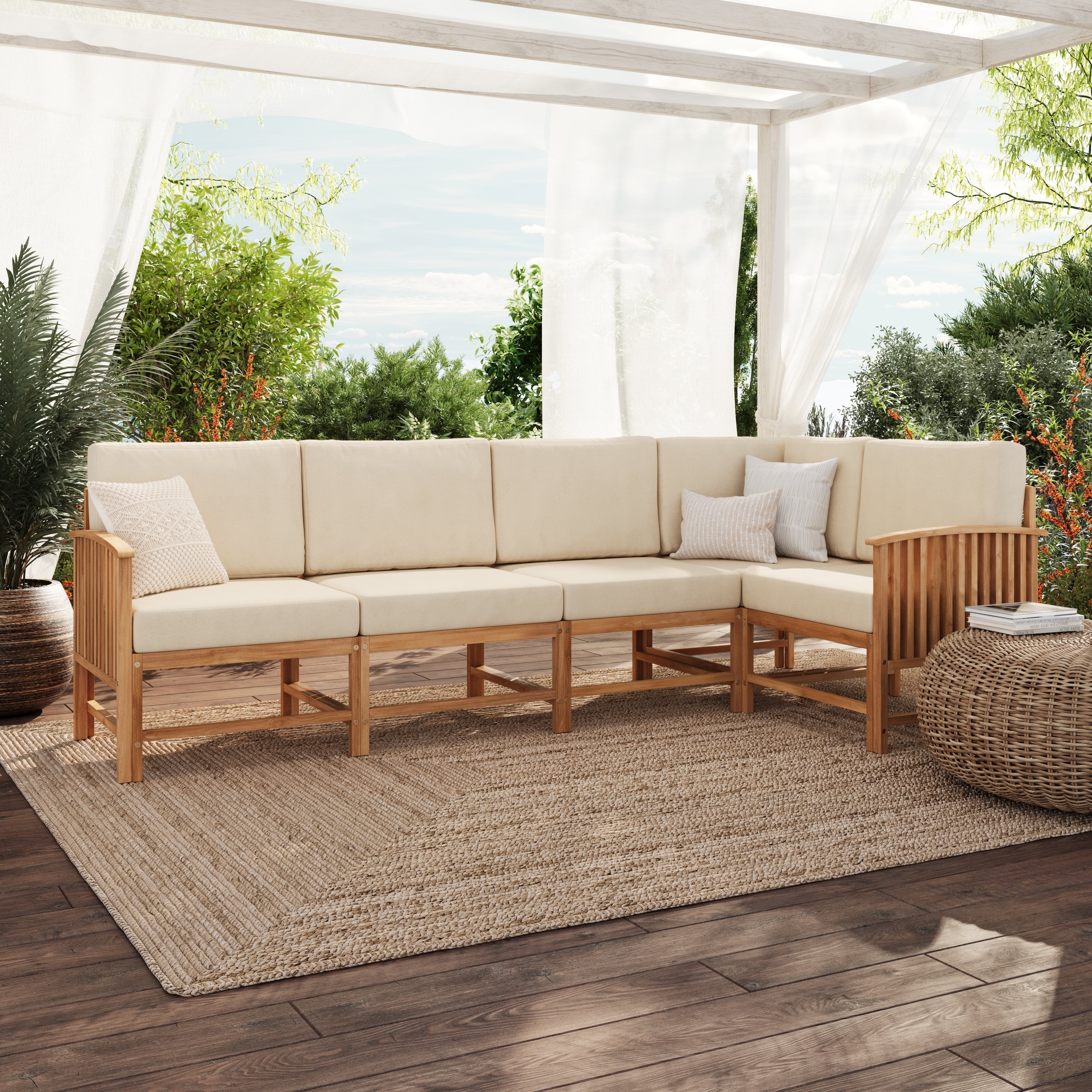 Conjunto de 5 piezas de muebles modulares para exteriores de madera maciza Midland Modern