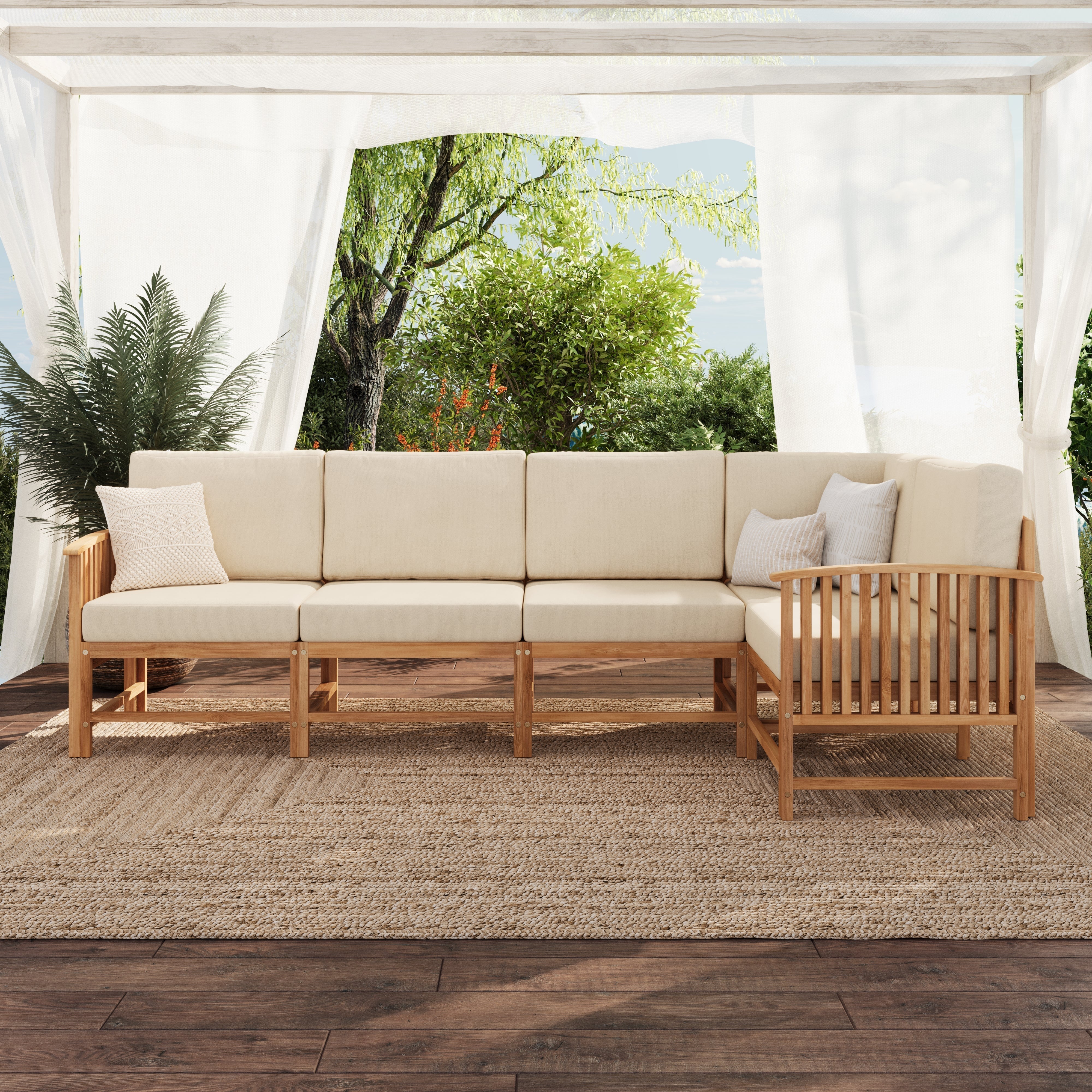 Conjunto de 5 piezas de muebles modulares para exteriores de madera maciza Midland Modern