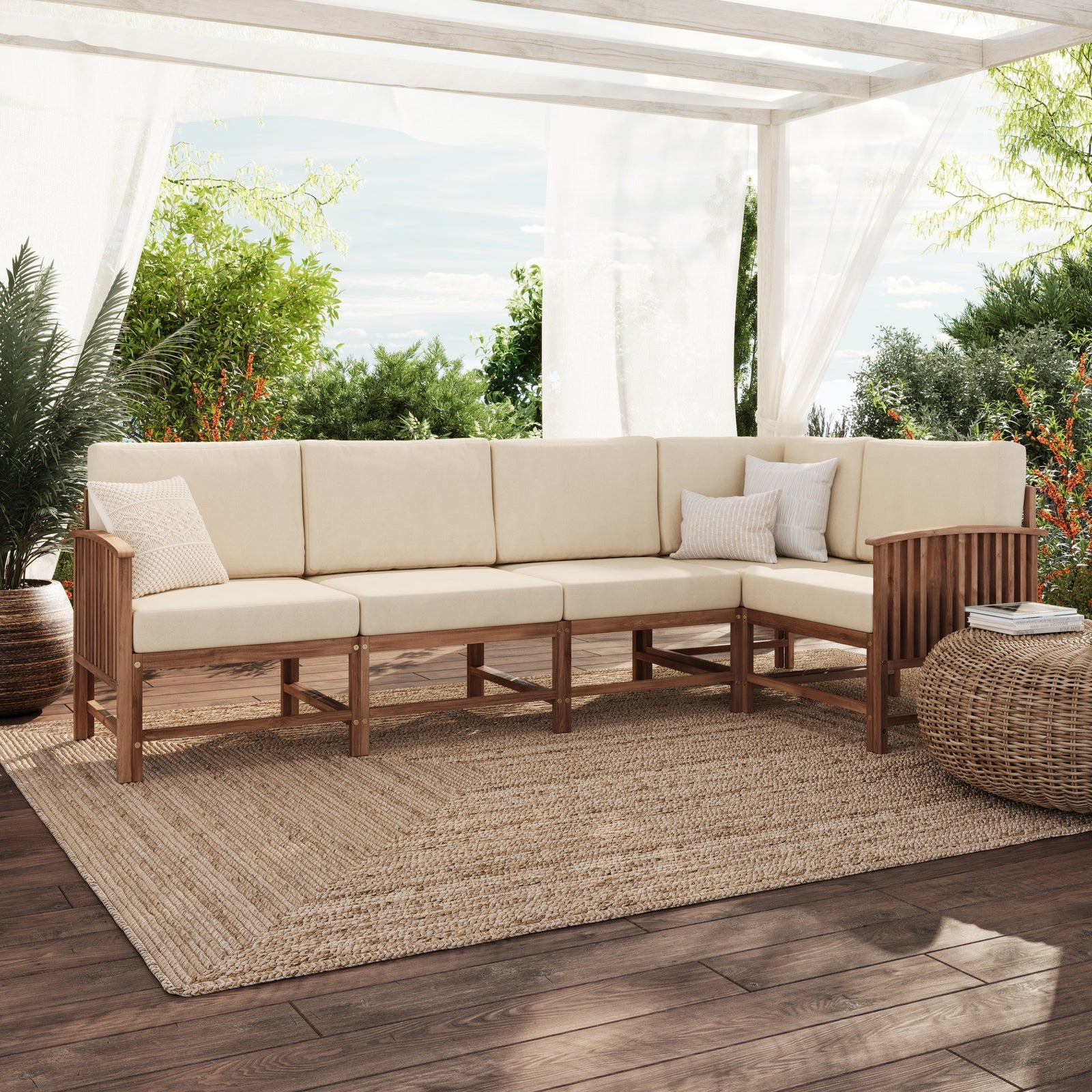 Conjunto de 5 piezas de muebles modulares para exteriores de madera maciza Midland Modern