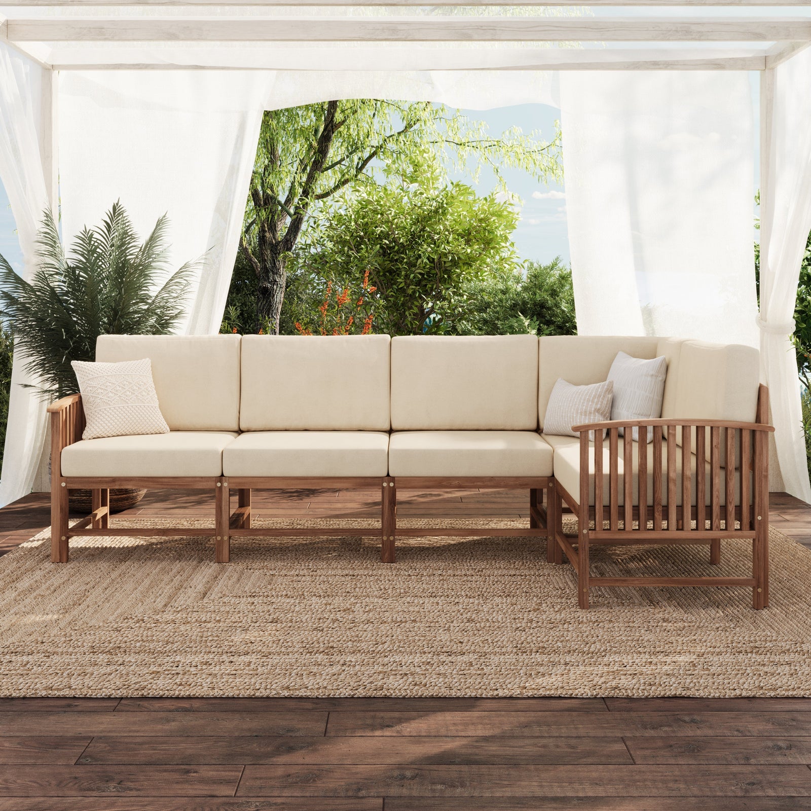 Conjunto de 5 piezas de muebles modulares para exteriores de madera maciza Midland Modern