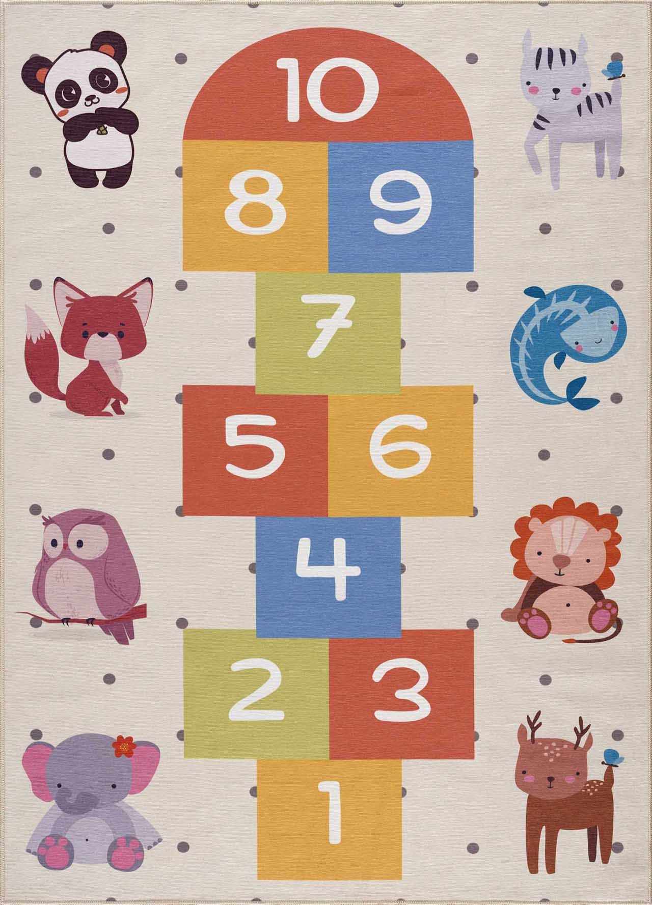 Alfombra lavable para niños con diseño de rayuela de colores de Lundy