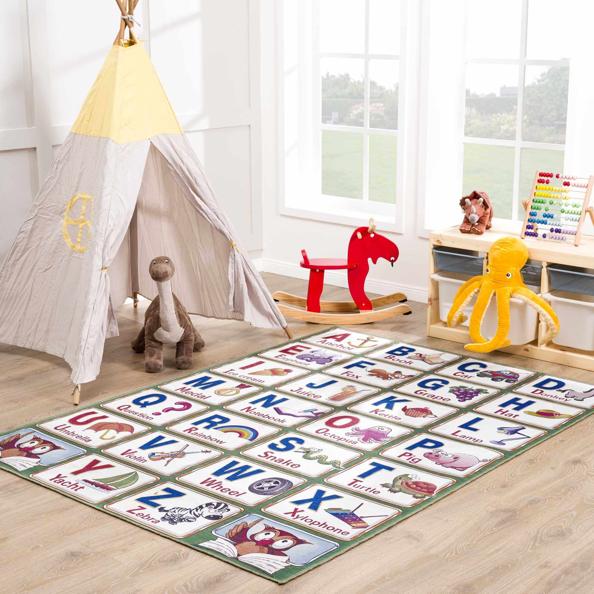 Alfombra lavable para niños con alfabeto colorido de Osric