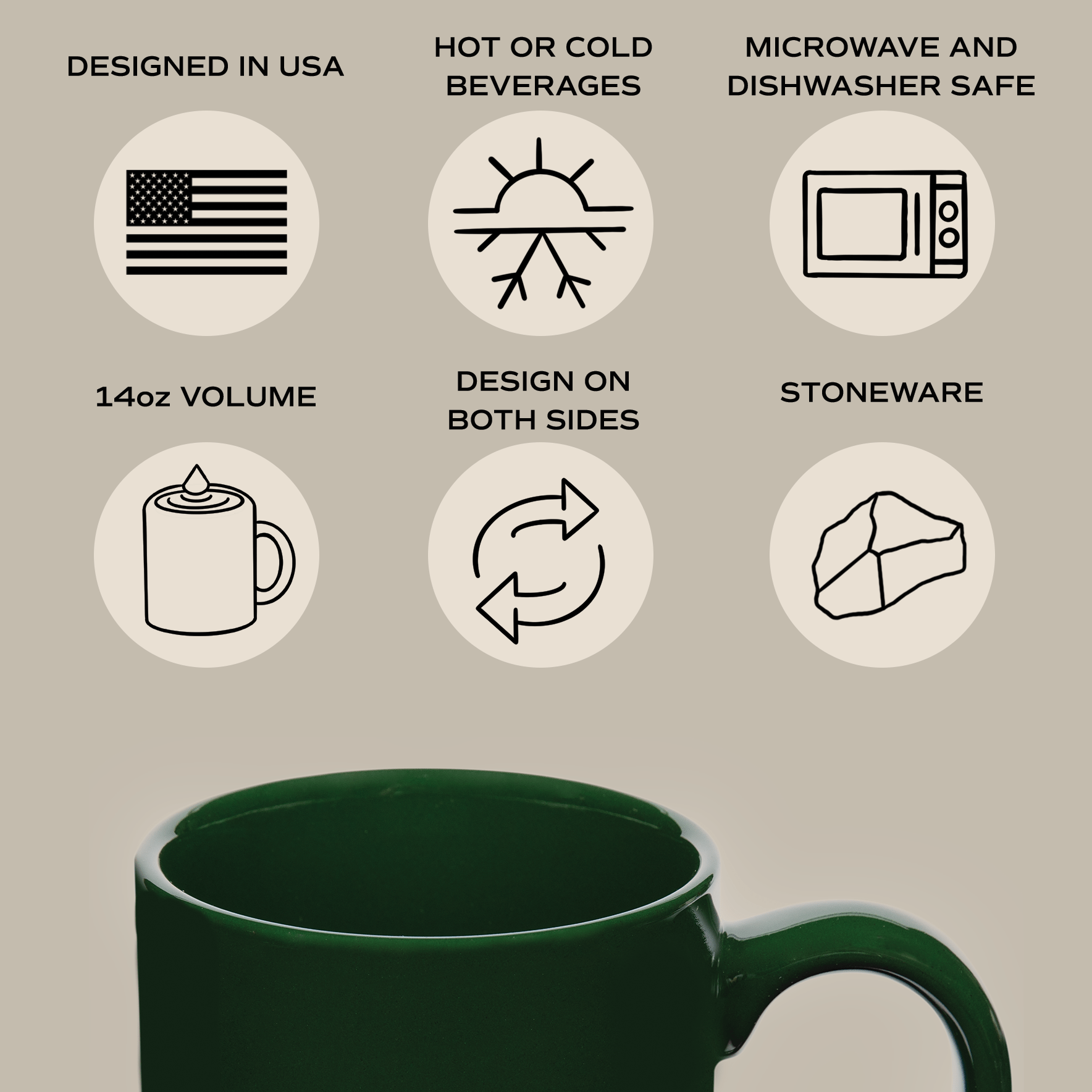 Fa La La 14oz. Taza de café de gres verde 