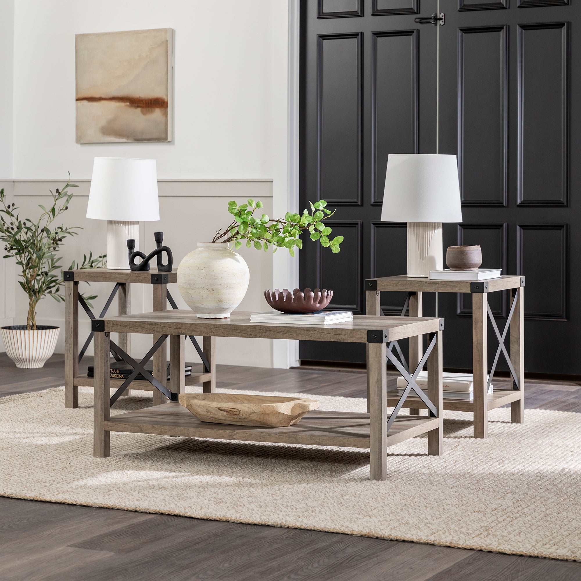 3-Piece Barndoor Accent Table Set