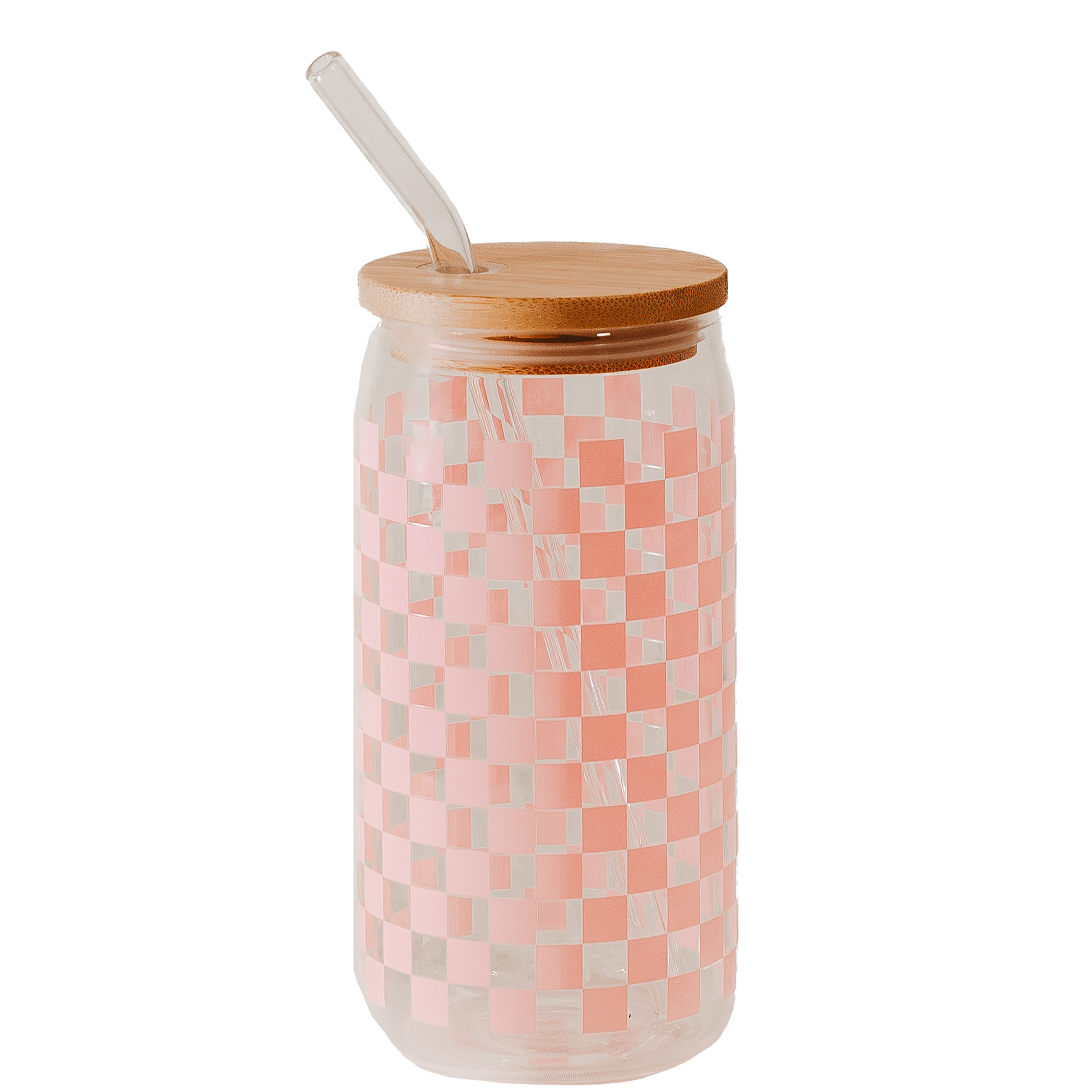 Pink Checkered Can Glass - 17 oz