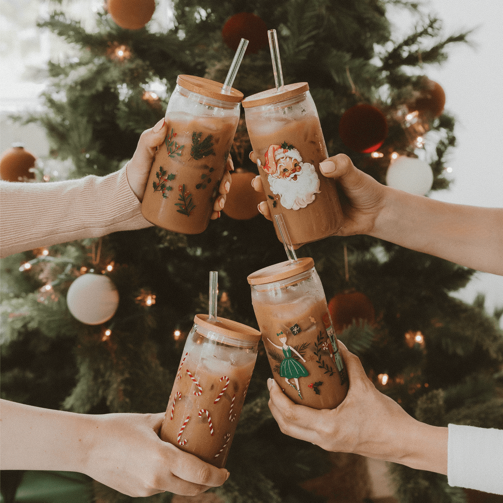 Lata de Papá Noel vintage de vidrio - 17 oz