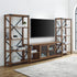 Consola de TV con puerta de vidrio de 70" y pared con acento de metal en forma de X