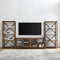 Consola de TV con puerta de vidrio de 70" y pared con acento de metal en forma de X