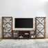 Consola de TV con puerta de vidrio de 70" y pared con acento de metal en forma de X