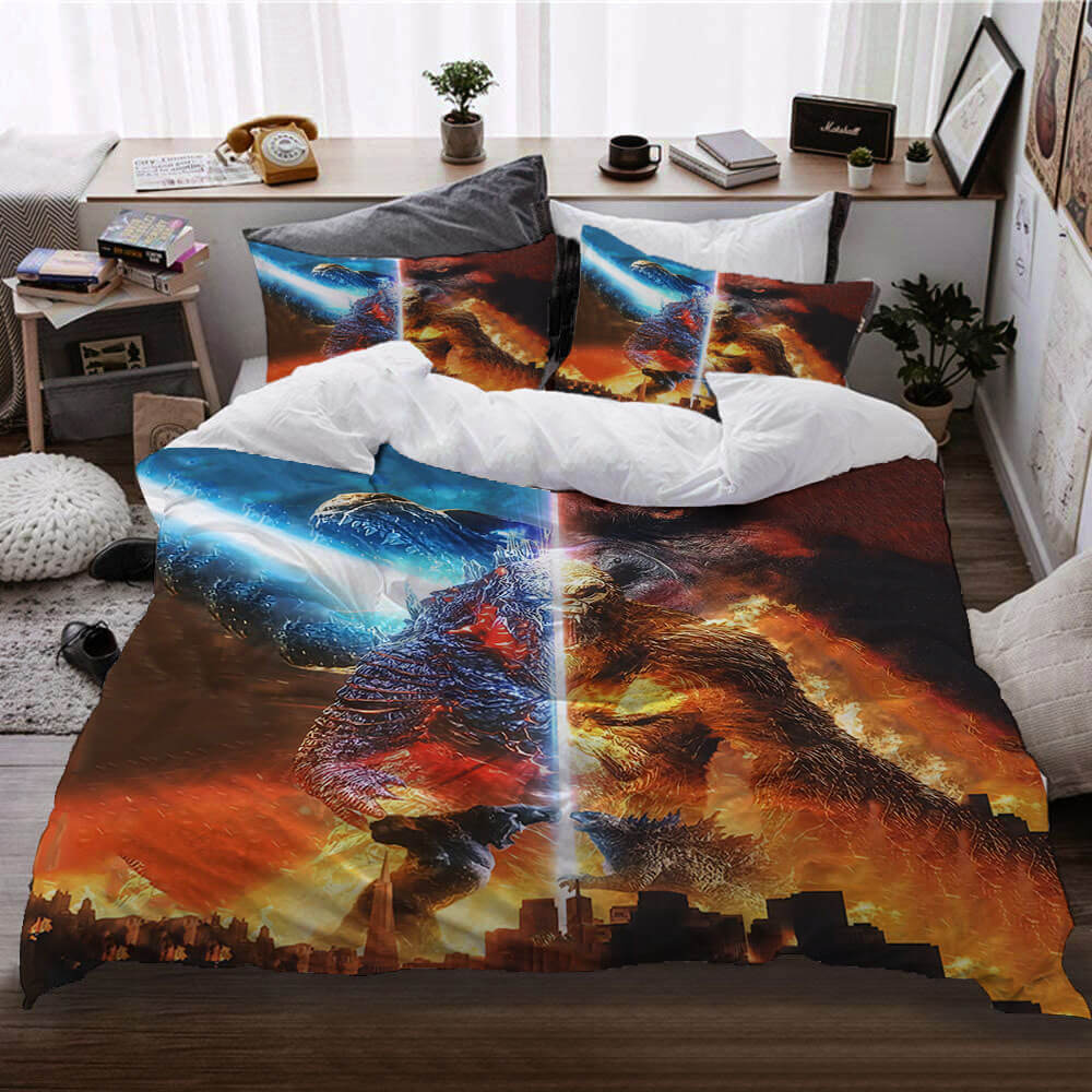 Juego de cama con funda de edredón y estampado de la película Godzilla vs Kong sin relleno