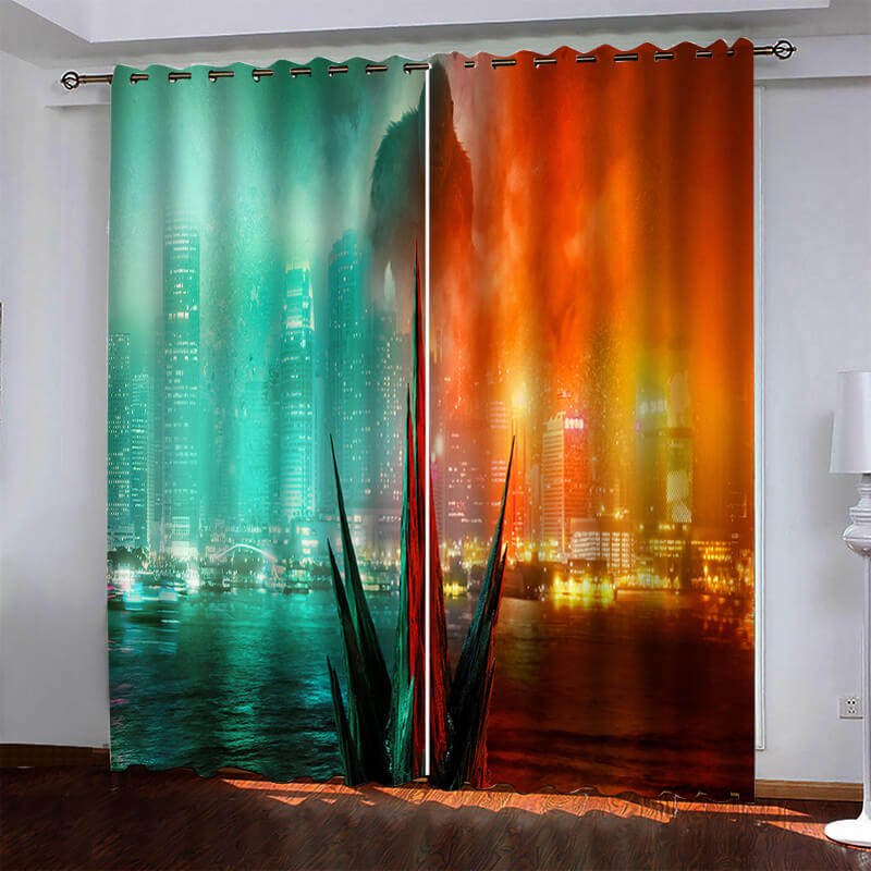 Godzilla vs Kong Pattern Curtains Blackout Window Drapes