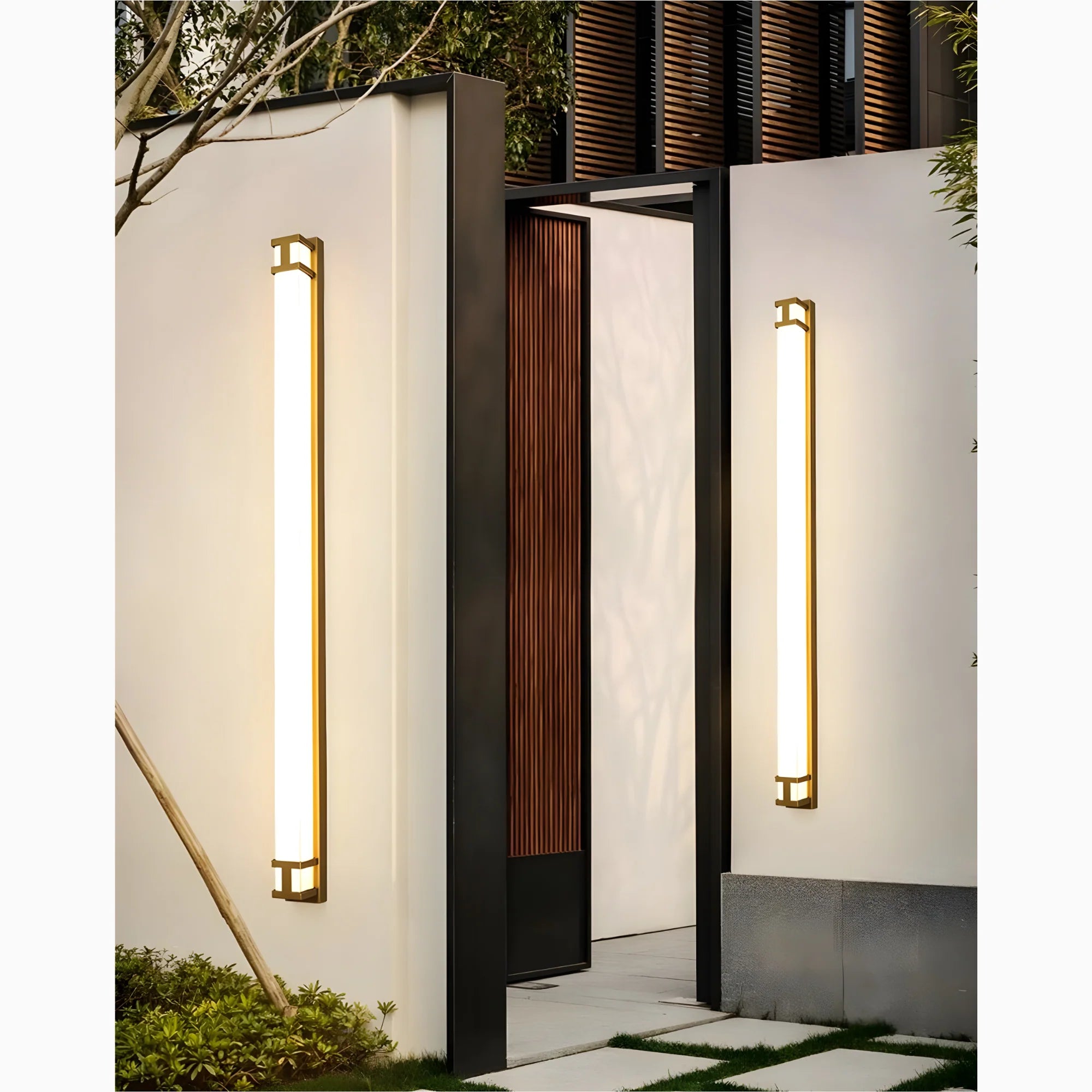 Lámpara de pared LED larga impermeable para exteriores, color negro y dorado, para jardín, villa y porche