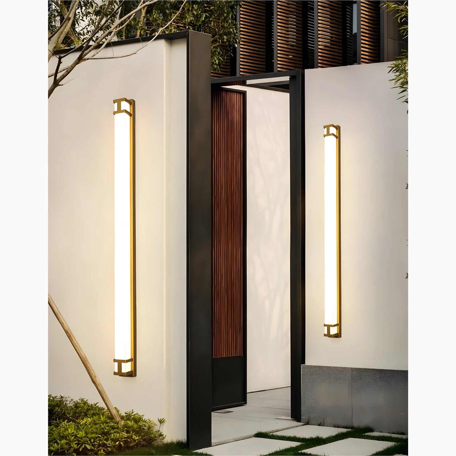 Lámpara de pared LED larga impermeable para exteriores, color negro y dorado, para jardín, villa y porche