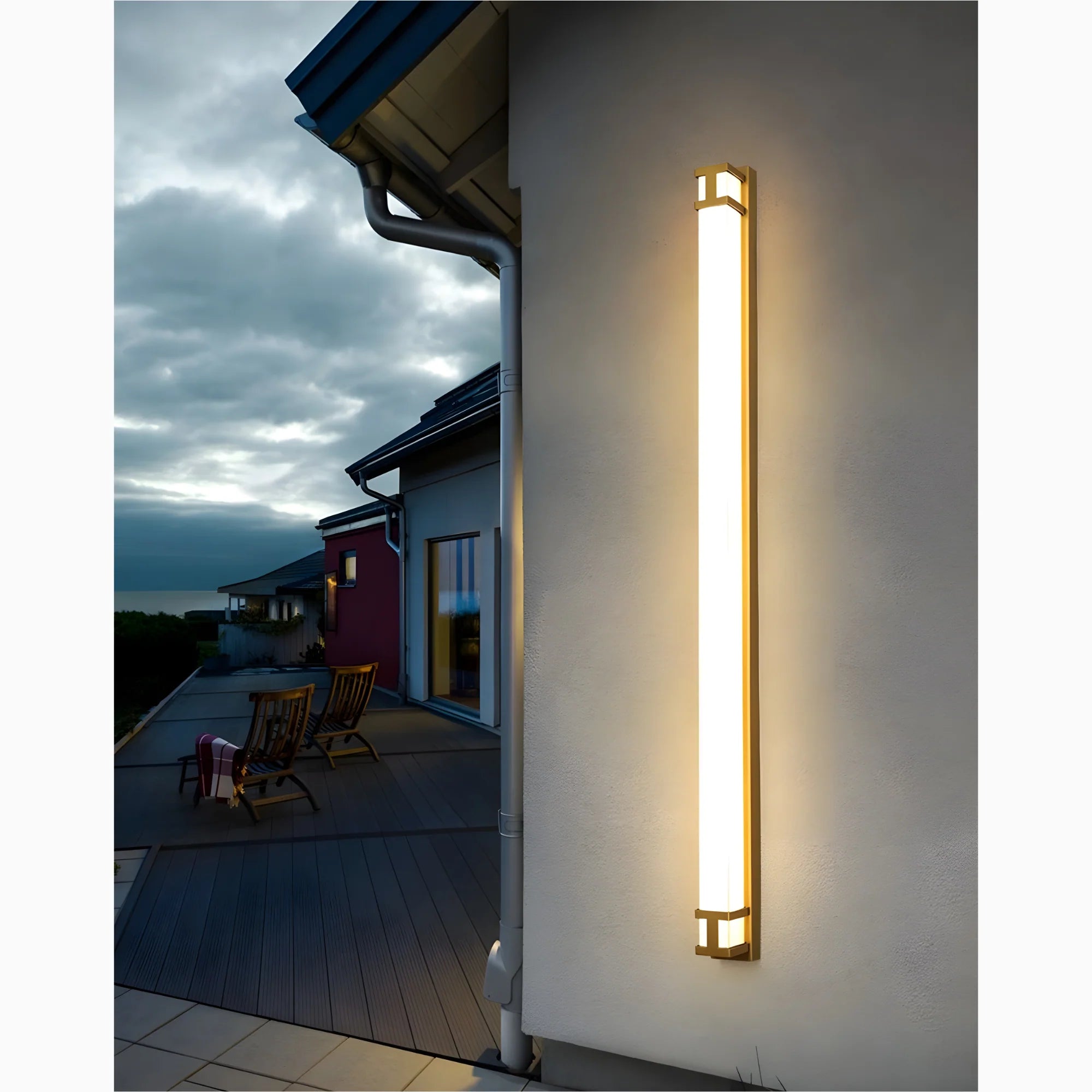 Lámpara de pared LED larga impermeable para exteriores, color negro y dorado, para jardín, villa y porche
