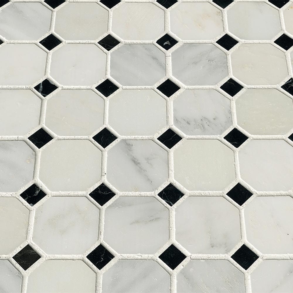 Mosaico de mármol pulido blanco griego de 30 x 30 cm, montado en malla, 5 cm, octogonal - Colección MSI