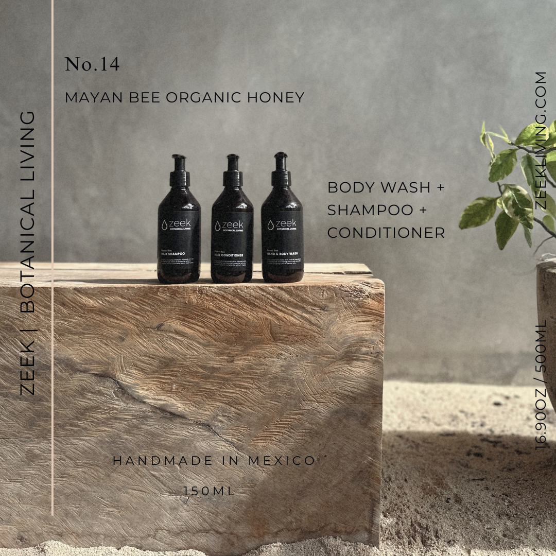 Zeek Mayan Bee Organic Honey Sey: Shampoo, Conditioner, & Body Wash  / 8 Oz Bottles