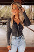 Dark Grey Ribbed Knit Henley