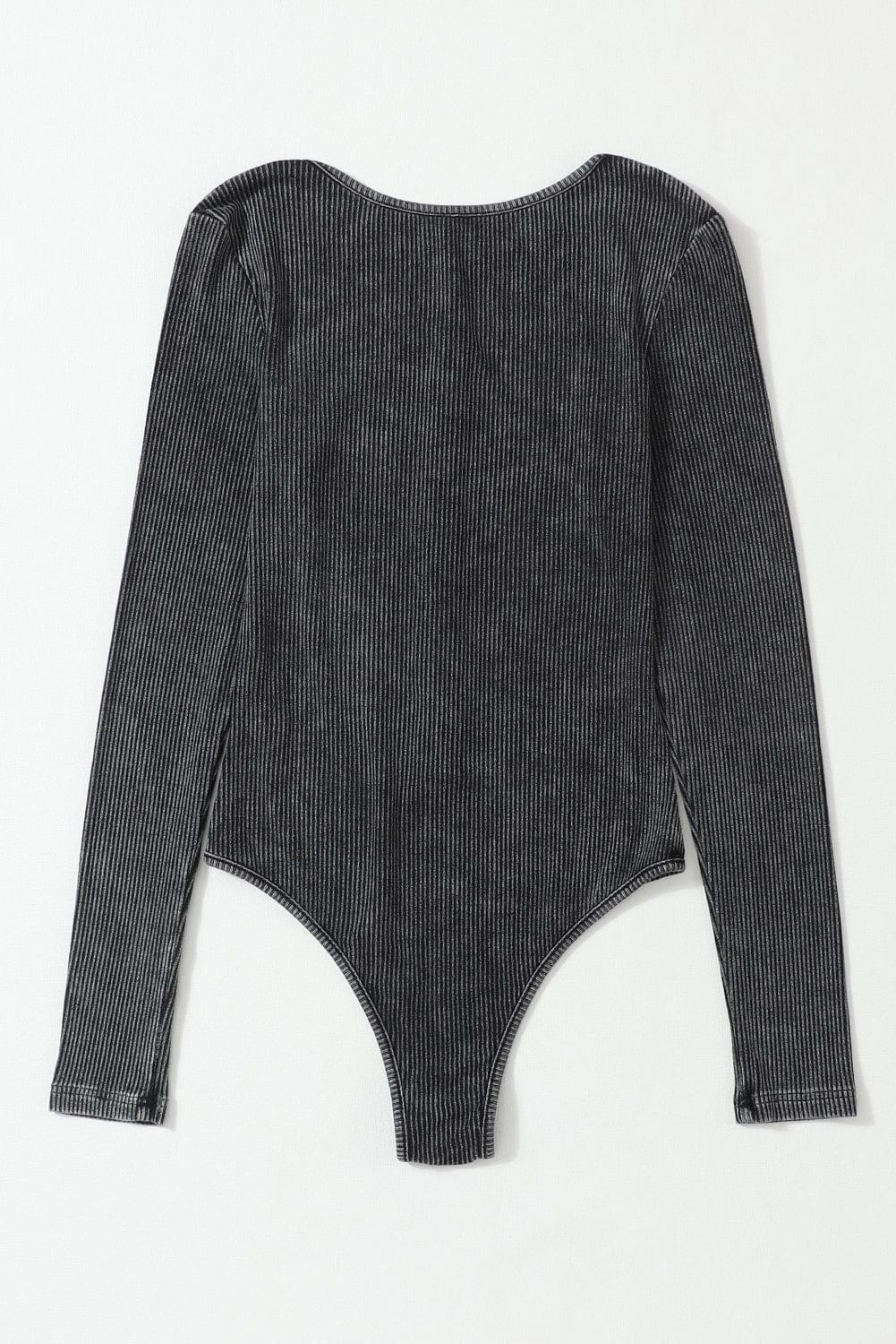 Dark Grey Ribbed Knit Henley